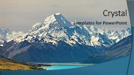  Presentation with mountain lake - Presentation design enhanced with mountain range - mount cook and pukaki lake background and a light gray colored foreground