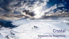  Presentation with house snow mountain - PPT theme having mountain range landscape with blue background and a sky blue colored foreground