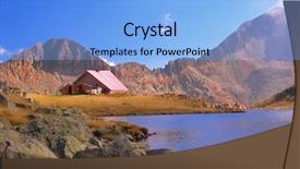  Presentation with refuge - Slide set featuring mountain refuge next to a glacial lake in national park pirin bulgaria background and a light blue colored foreground