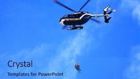  Presentation with rescue helicopter - Audience pleasing PPT theme consisting of mountain rescue helicopter backdrop and a light blue colored foreground