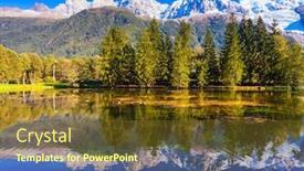  Presentation with spruce - PPT theme consisting of mountain resort of chamonix city park is illuminated by the setting sun the lake reflected the snow-capped alps and evergreen spruce background and a tawny brown colored foreground
