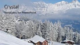  Presentation with alps - Colorful presentation theme enhanced with winter holiday house in swiss alps backdrop and a light blue colored foreground