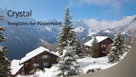  Presentation with winter in the swiss alps - PPT theme with winter holiday houses in swiss background and a light blue colored foreground