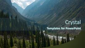  Presentation with river forest - Slide deck having mountain-river-and-forest background and a ocean colored foreground