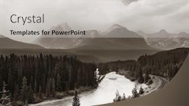  Presentation with banff national park - Presentation theme having mountain-river-and-railway background and a light gray colored foreground
