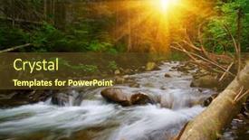  Presentation with forest stream - Slides enhanced with mountain river flowing through the green forest stream in the wood background and a tawny brown colored foreground