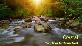  Presentation with forest stream - PPT theme having mountain river flowing through the green forest stream in the wood background and a tawny brown colored foreground