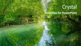  Presentation with river forest - PPT theme with locomotive - cargo train platform at sunset background and a dark gray colored foreground