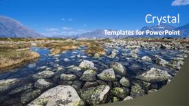  Presentation with beautiful mountains river lake sky nature - PPT theme with mountain-river-in-the-mountains background and a teal colored foreground