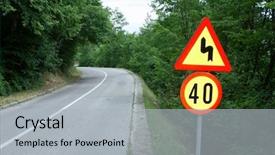  Presentation with limit - PPT theme with mountain road bending warning sign background and a light gray colored foreground
