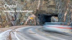  Presentation with vehicle - Cool new slides with mountain road with a tunnel backdrop and a gray colored foreground