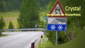  Presentation with patriarchy sexism on warning road - PPT layouts enhanced with mountain road with warning sign background and a tawny brown colored foreground