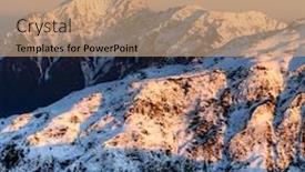  Presentation with mountain snow - PPT theme with mountain scenery of snow peak in winter in sunset in taiwan asia background and a coral colored foreground