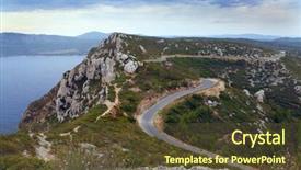  Presentation with crete island - Beautiful theme featuring mountain serpentine with many dangerous turns road near to mediterranean sea at island of crete greece typical landscape on crete backdrop and a tawny brown colored foreground