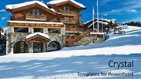 Presentation with house snow mountain - Presentation design with mountain ski resort with snow background and a light blue colored foreground