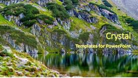  Presentation with mountain lake - Presentation design enhanced with mountain slope with small pines background and a tawny brown colored foreground