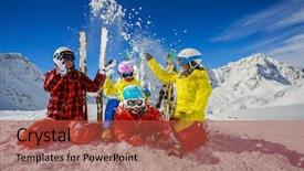  Presentation with winter family - Beautiful PPT theme featuring ski winter snow - family enjoying winter vacation backdrop and a red colored foreground