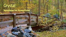  Presentation with wood bridge - Slide deck having mountain stream - autumn forest with wood bridge background and a tawny brown colored foreground