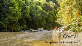  Presentation with forest stream - Colorful slide deck enhanced with mountain stream - beautiful river in forest child backdrop and a yellow colored foreground