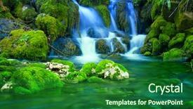  Presentation with mountain stream - Amazing slide deck having mountain stream among the mossy backdrop and a forest green colored foreground
