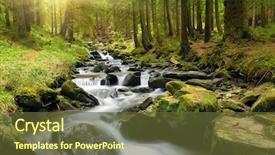  Presentation with forest stream - PPT theme enhanced with mountain stream in green forest background and a tawny brown colored foreground