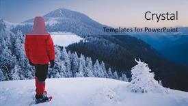  Presentation with red chinese winter festival - Slide set featuring mountain summit - winter landscape tourist in snowshoeing background and a teal colored foreground