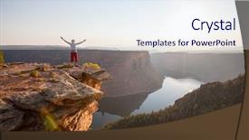  Presentation with cliff - Audience pleasing theme consisting of mountain top - man on the cliff backdrop and a sky blue colored foreground