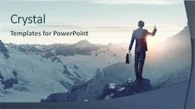  Presentation with mountain view - Cool new slide set with mountain top - rear view of businessman looking backdrop and a sky blue colored foreground