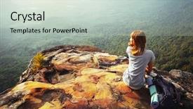  Presentation with backpack - Audience pleasing slide deck consisting of mountain top - young woman sitting backdrop and a soft green colored foreground
