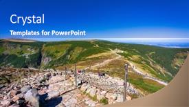  Presentation with trail - Colorful presentation design enhanced with mountain-trail-to-the-sniezka backdrop and a cobalt blue colored foreground