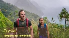  Presentation with walking trail - Audience pleasing PPT layouts consisting of mountain-trek-hikers-couple-walking backdrop and a tawny brown colored foreground