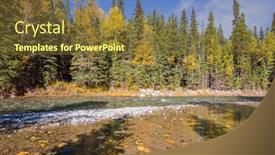  Presentation with river valley - Theme featuring mountain valley and beneaped river near the town of banff rocky mountains canada background and a tawny brown colored foreground