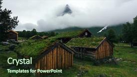  Presentation with beautiful houses - Beautiful presentation theme featuring mountain valley near innerdalsvatna lake backdrop and a tawny brown colored foreground