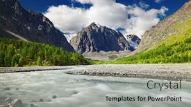  Presentation with river valley - Beautiful presentation design featuring mountain-valley-with-river backdrop and a light gray colored foreground