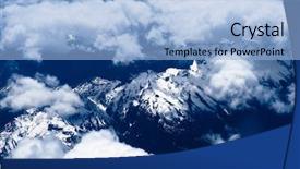  Presentation with snow mountain - Theme featuring mountain view from the top through the clouds the mountain peaks covered with snow view from airplane blue tint background and a light blue colored foreground