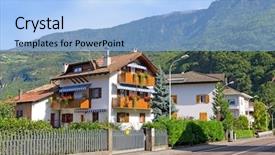  Presentation with examples street food - Amazing PPT layouts having mountain village - alps - typical street backdrop and a  colored foreground