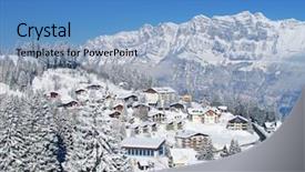  Presentation with alps - Colorful slides enhanced with mountain village - winter in the swiss alps backdrop and a teal colored foreground