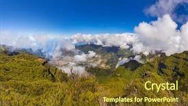  Presentation with village - Presentation theme having mountain village in madeira portugal background and a tawny brown colored foreground