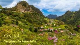  Presentation with model village - Slides with mountain-village-in-madeira-portugal background and a tawny brown colored foreground