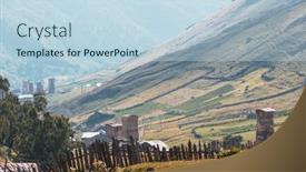  Presentation with region - Beautiful presentation theme featuring mountain-village-in-svaneti-caucasus backdrop and a light blue colored foreground