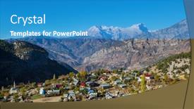  Presentation with village - Slide deck featuring mountain-village-in-the-aladaglar background and a teal colored foreground