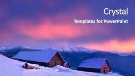  Presentation with house snow mountain - Beautiful slides featuring mountain village old wooden house backdrop and a ocean colored foreground