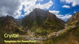  Presentation with aqua - Colorful presentation theme enhanced with mountain village serra de aqua backdrop and a tawny brown colored foreground