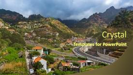  Presentation with aqua - PPT theme consisting of mountain-village-serra-de-aqua background and a tawny brown colored foreground