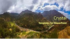  Presentation with aqua - Theme featuring mountain-village-serra-de-aqua background and a tawny brown colored foreground