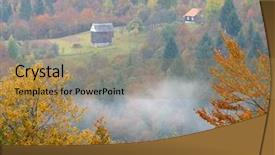  Presentation with ukraine - Beautiful PPT theme featuring mountain village with wooden houses autumn landscape with deciduous forest on the slopes carpathians ukraine europe backdrop and a coral colored foreground