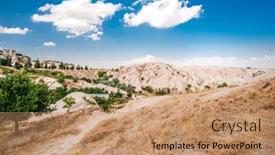  Presentation with spectacular - Cool new PPT theme with mountain-with-spectacular-structure-under backdrop and a coral colored foreground