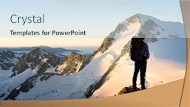  Presentation with luxury mountain nature - Theme consisting of mountaineer at peak of mountain enjoying natural landscape background and a sky blue colored foreground
