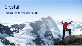  Presentation with mountain - Audience pleasing presentation theme consisting of mountaineer at peak of mountain backdrop and a  colored foreground