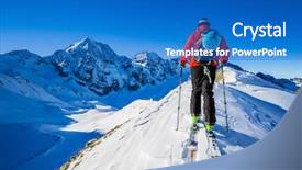  Presentation with backcountry - Beautiful PPT layouts featuring mountaineer backcountry ski walking up backdrop and a teal colored foreground